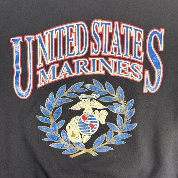 Vintage United States Marines Graphic Sweatshirt Black USA Made Large 90s Milita - Picture 2 of 7